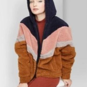 Wild Fable Target Sherpa Teddybear Teddy Zipper Jacket Sweatshirt Brown Blue XS